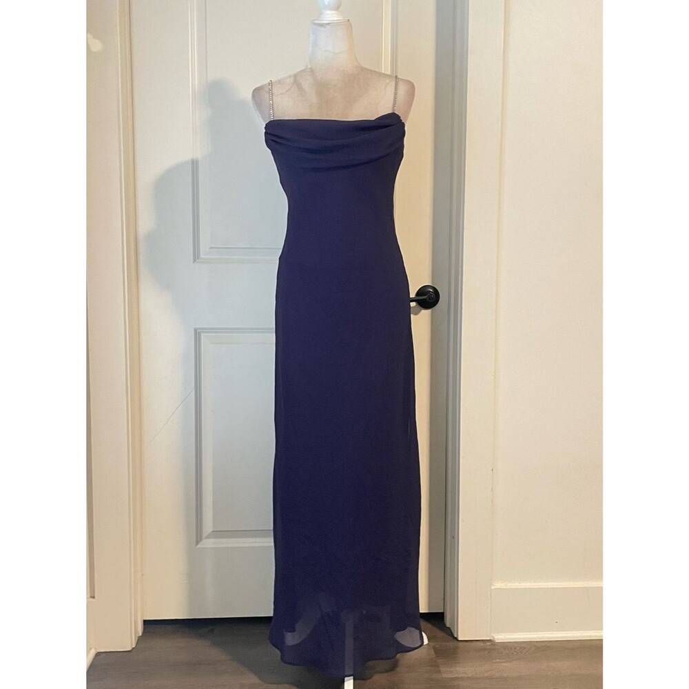 Dave & johnny Dark Purple Drape Cowl Neck Beaded
Strap Maxi Y2K Vintage 90s
